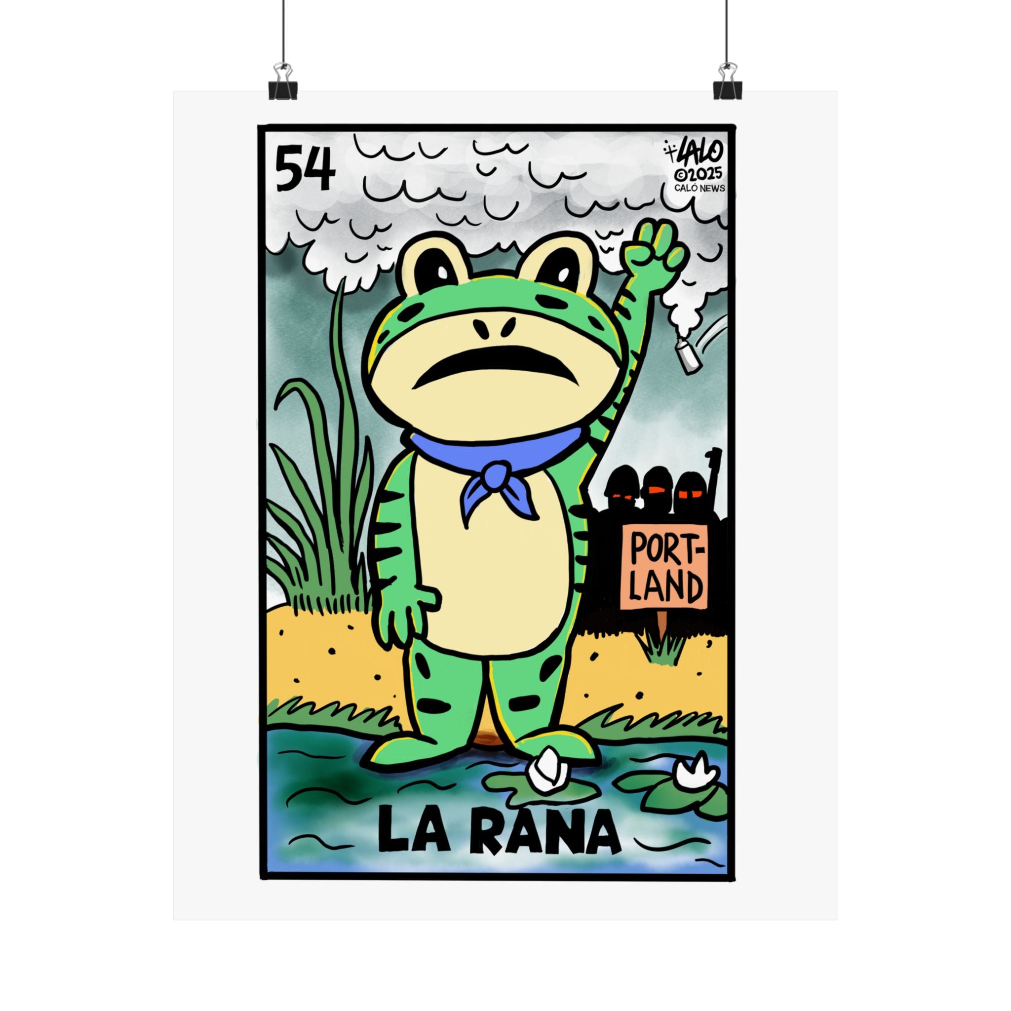 LA RANA de PORTLAND Voteria Card Print by Lalo Alcaraz Matte Vertical Posters for Home Decor, Wall Art