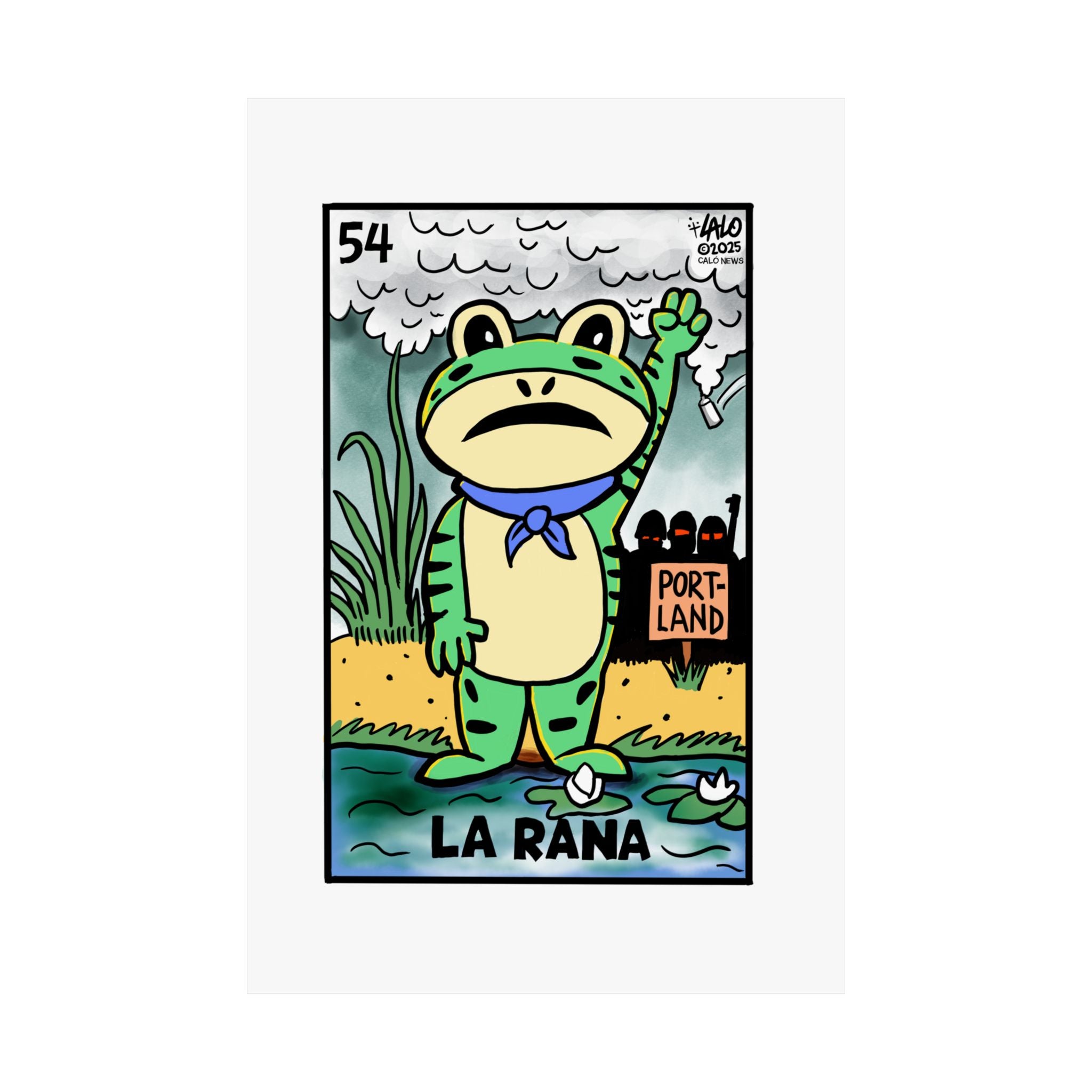 LA RANA de PORTLAND Voteria Card Print by Lalo Alcaraz Matte Vertical Posters for Home Decor, Wall Art