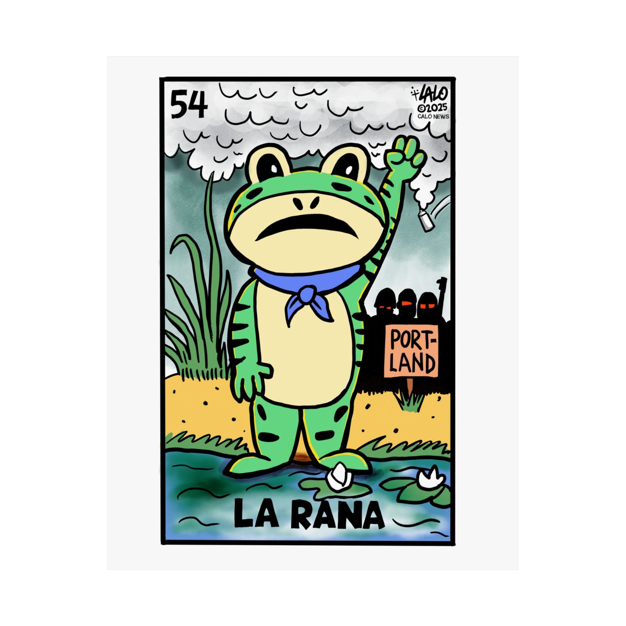 LA RANA de PORTLAND Voteria Card Print by Lalo Alcaraz Matte Vertical Posters for Home Decor, Wall Art