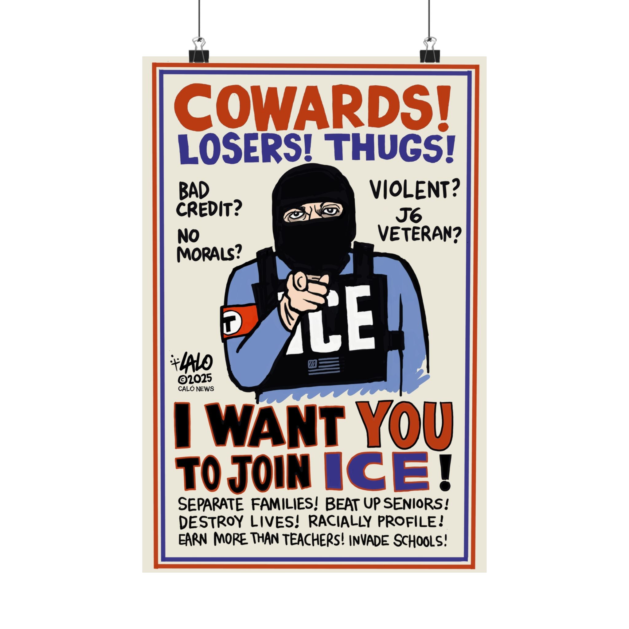 UNCLE ICE WANTS YOU by Lalo Alcaraz Matte Vertical Posters for Home Decor, Wall Art