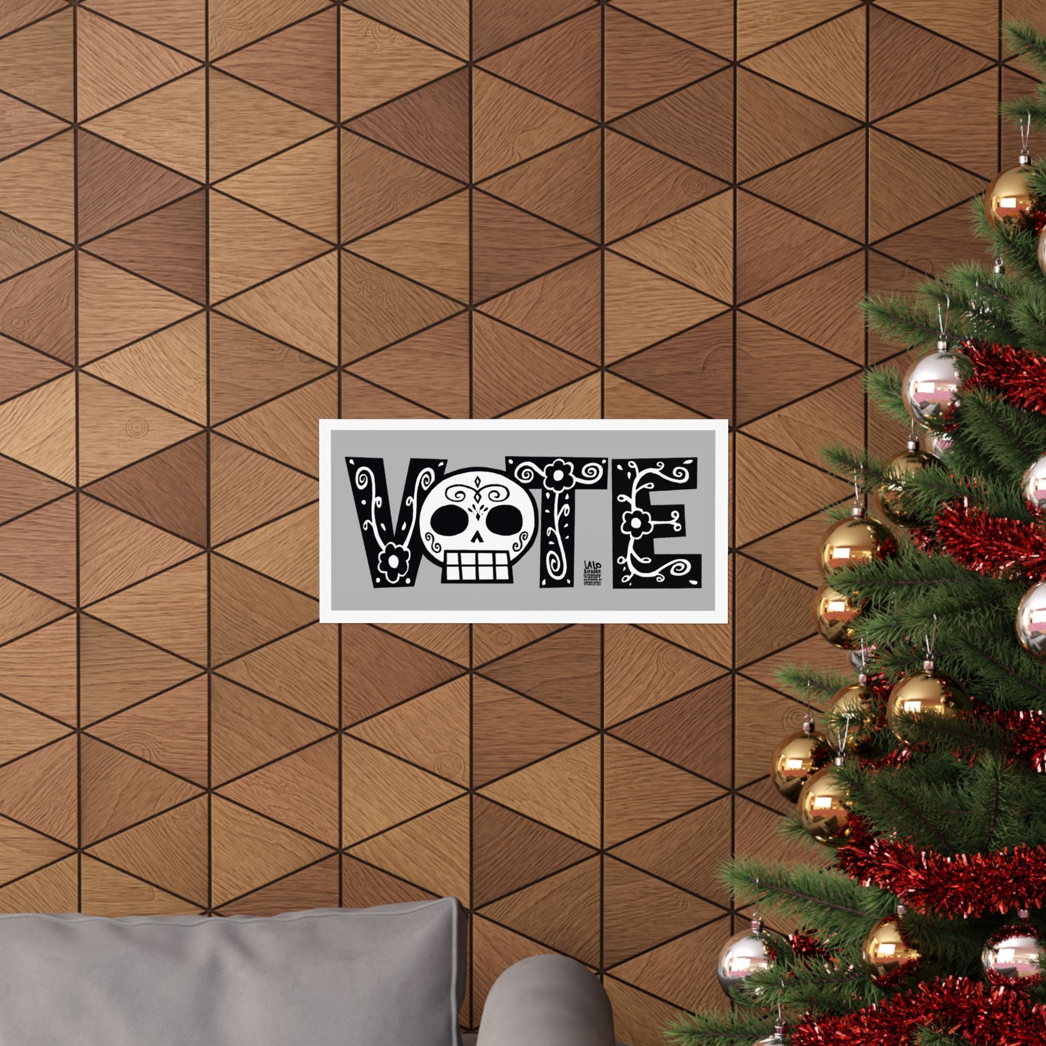 Vote Sugar Skull Matte Horizontal Poster by Lalo Alcaraz — Day of the Dead Voter Pride Wall Art