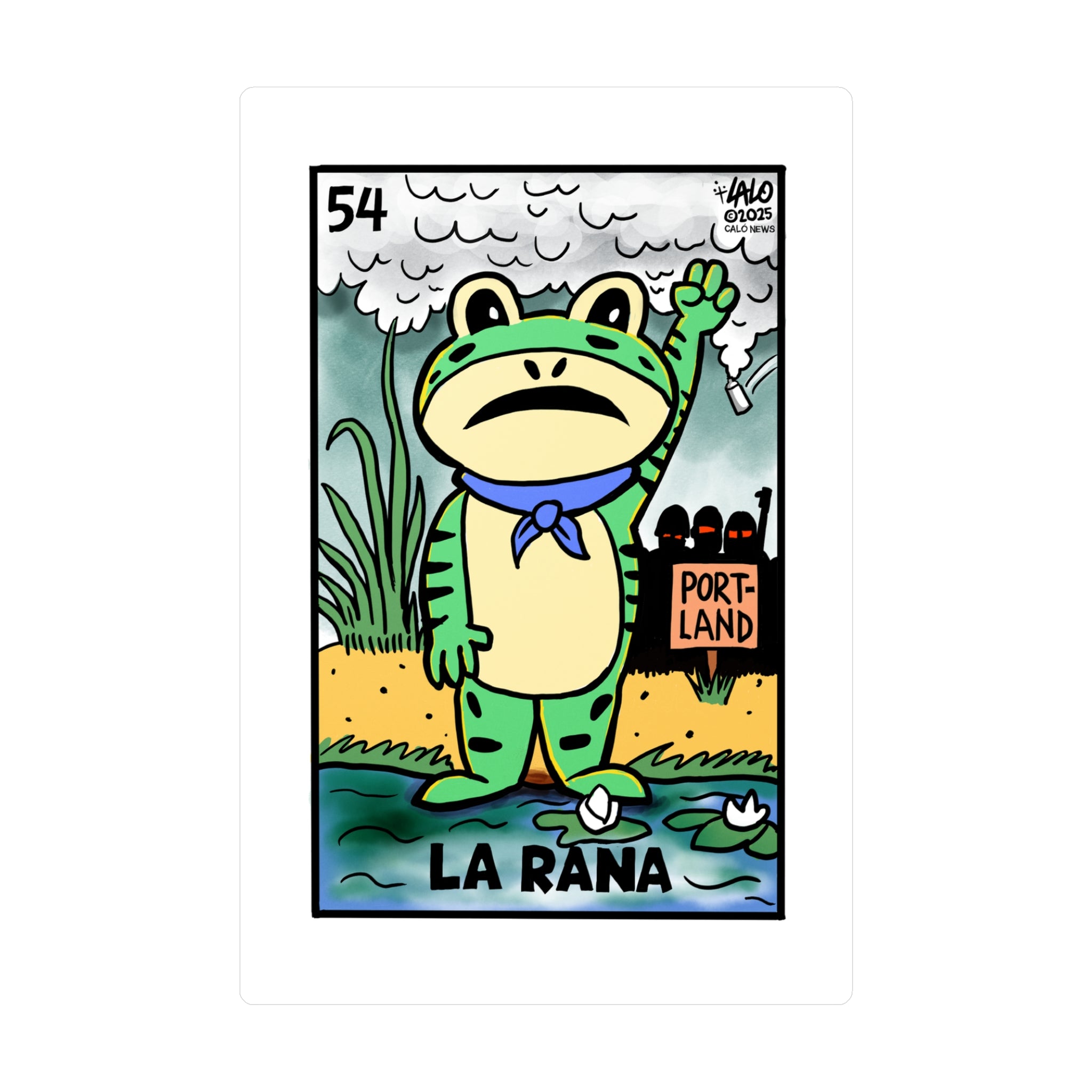 La Rana Frog Sticker — Portland Lotería Style Kiss-Cut Vinyl Decal