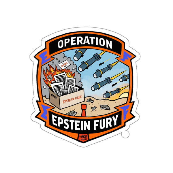 "Operation Epstein Fury" Graphic Emblem Die-Cut Sticker by LALO ALCARAZ