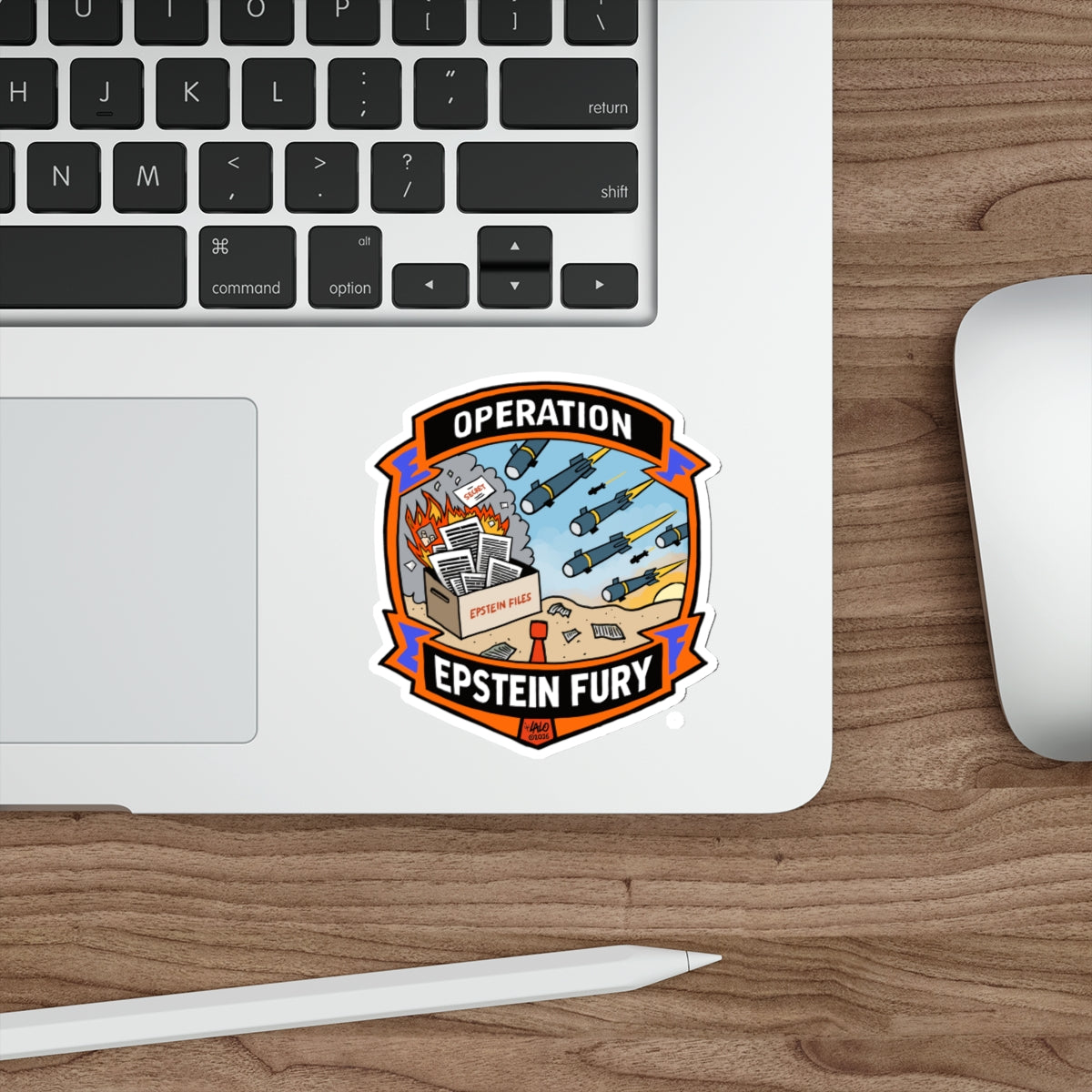 "Operation Epstein Fury" Graphic Emblem Die-Cut Sticker by LALO ALCARAZ