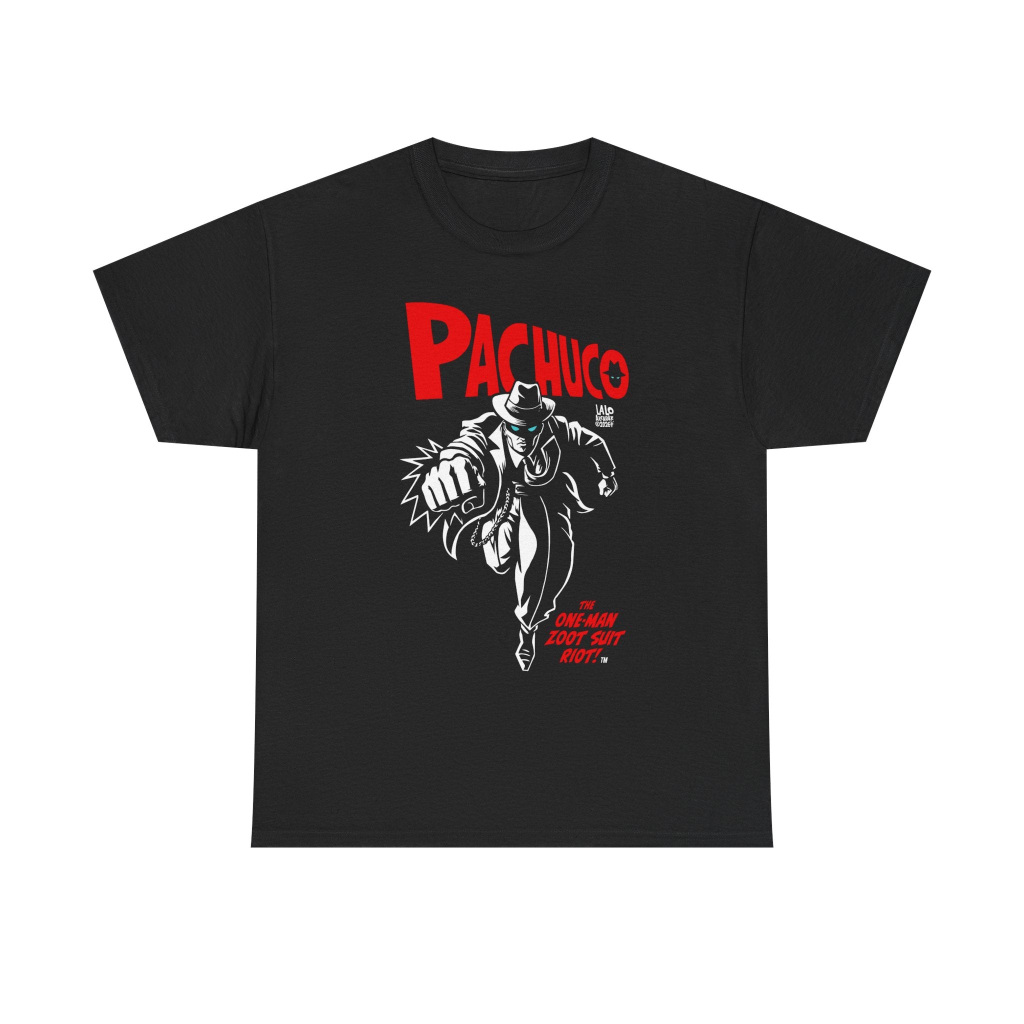 PACHUCO: The One-Man Zoom Suit Riot comic book character t-shirt by LALO ALCARAZ