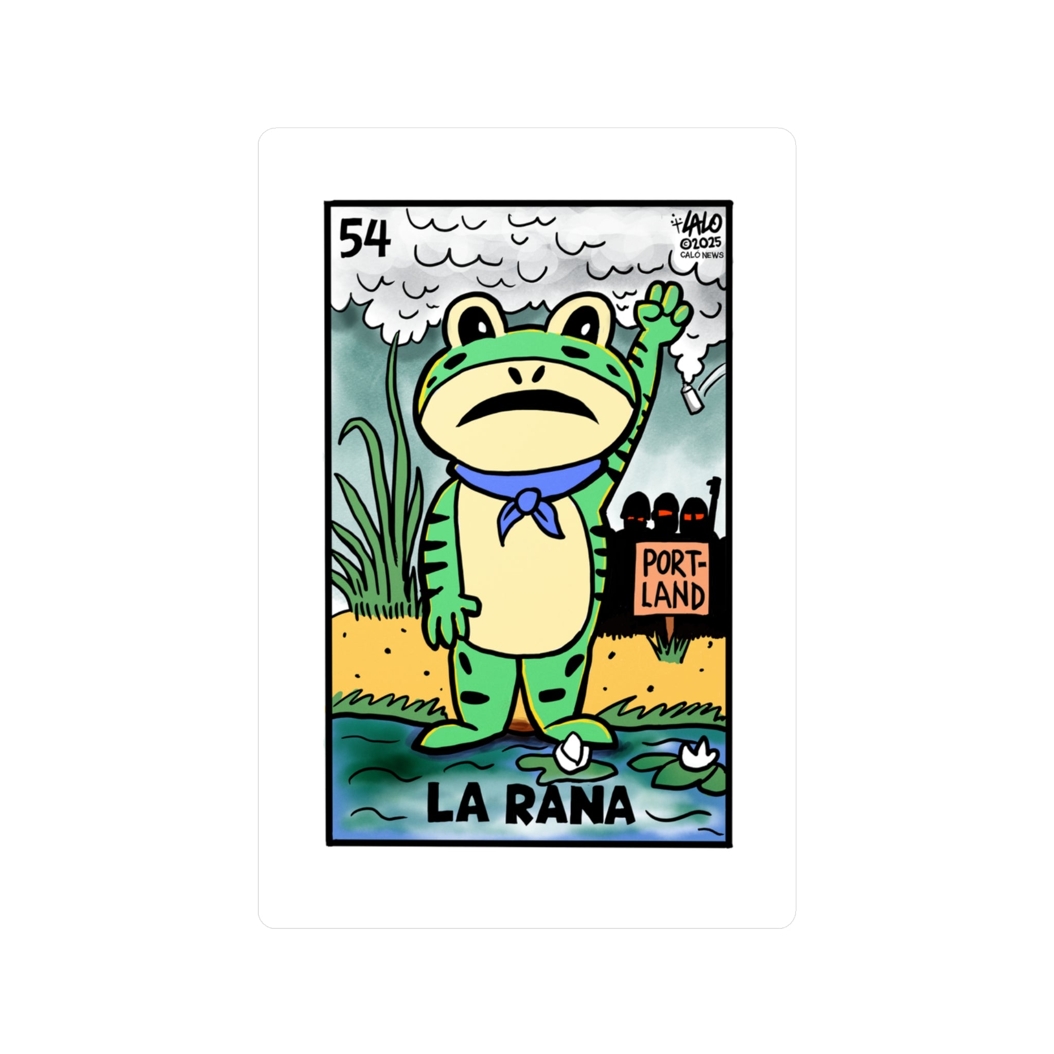 La Rana Frog Sticker — Portland Lotería Style Kiss-Cut Vinyl Decal