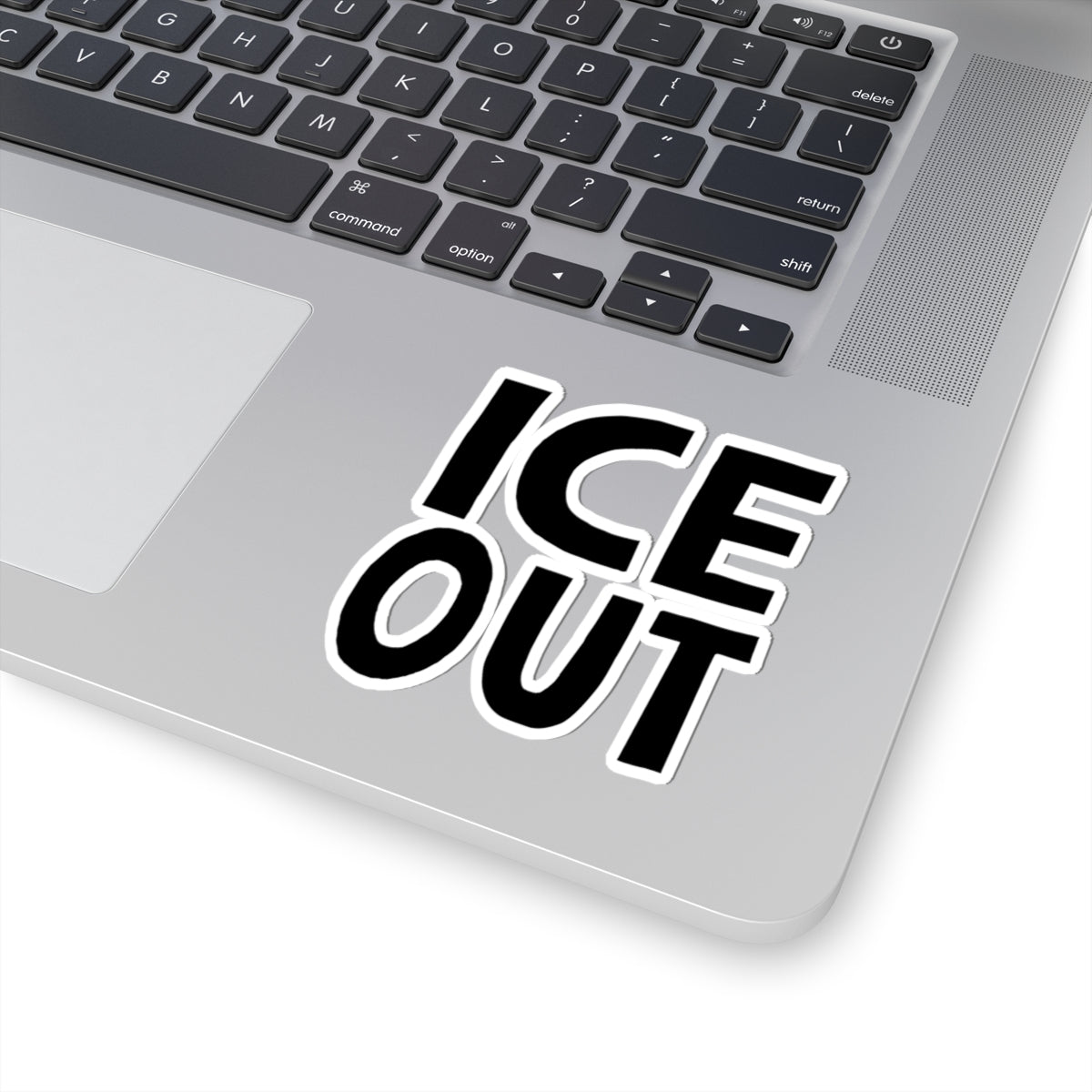 ICE OUT Bold Text Kiss-Cut Sticker — Black Typography Laptop Decal
