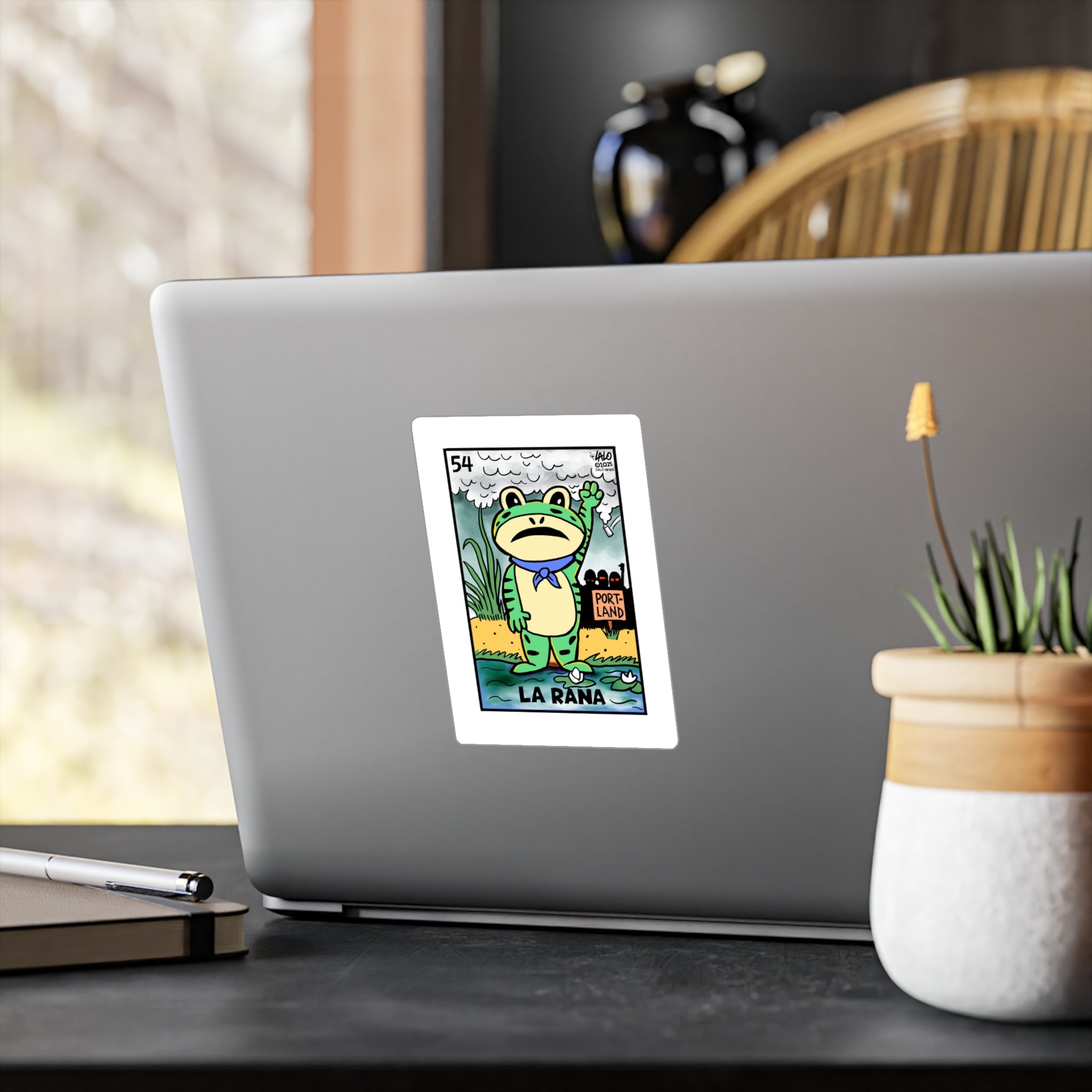La Rana Frog Sticker — Portland Lotería Style Kiss-Cut Vinyl Decal