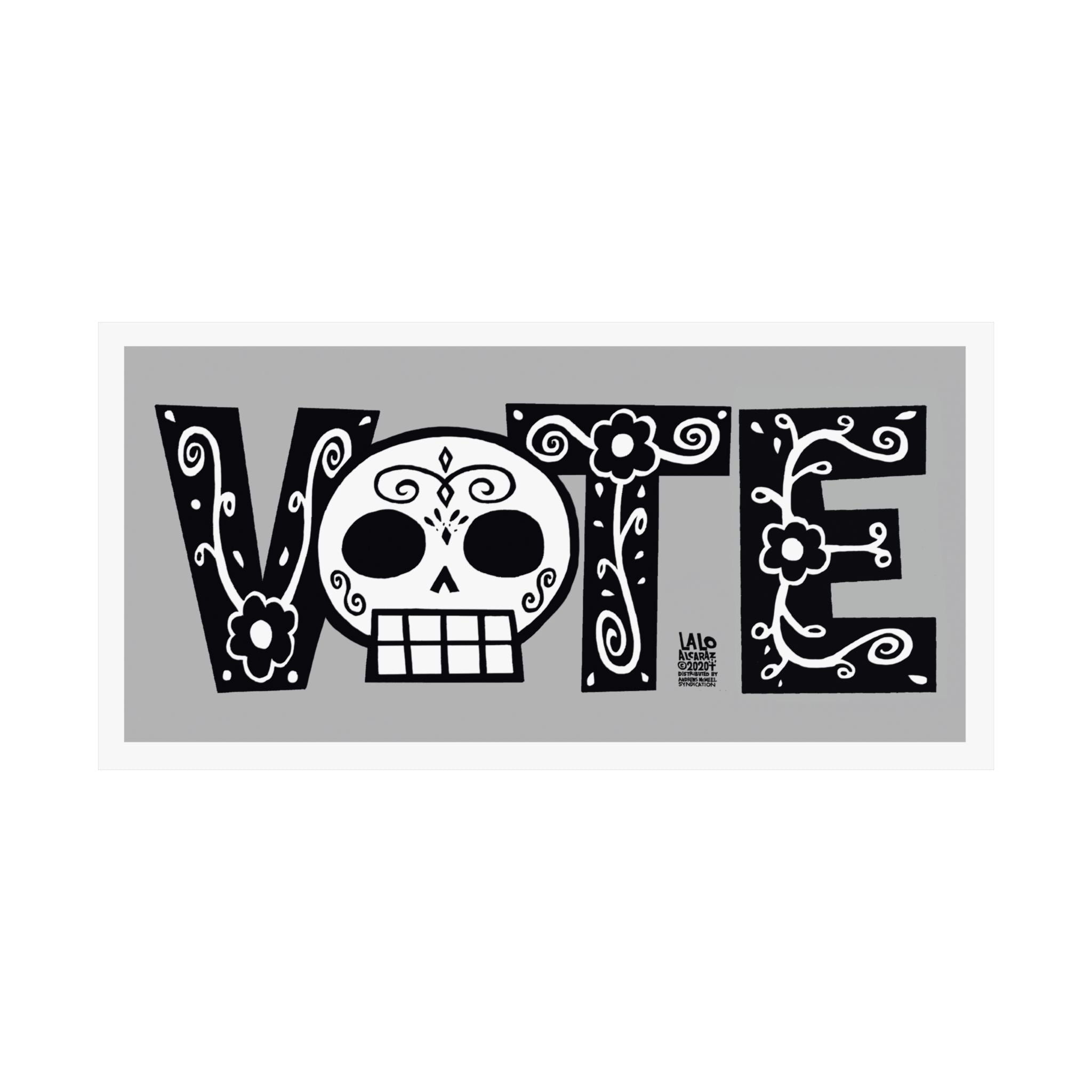Vote Sugar Skull Matte Horizontal Poster by Lalo Alcaraz — Day of the Dead Voter Pride Wall Art