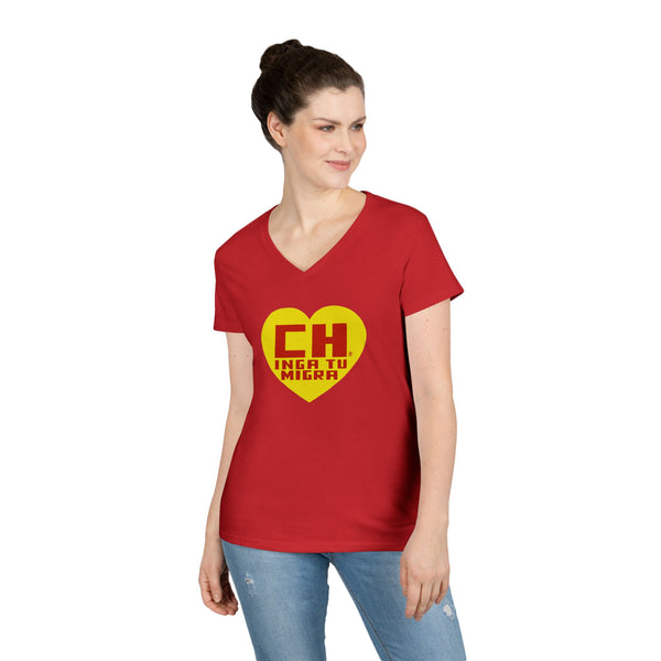 CHINGA TU MIGRA Heart Hero Ladies' V-Neck T-Shirt
